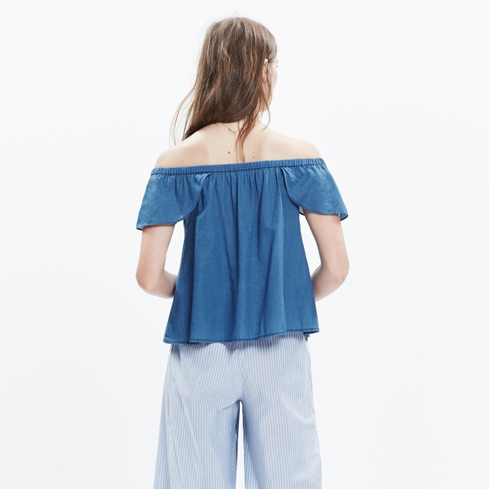 MADEWELL indigo cotton off-the-shoulder top - Picture 4 of 7